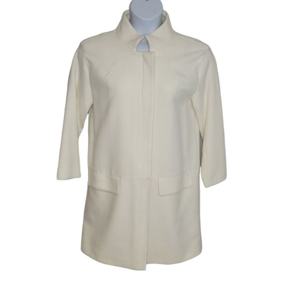 ZARA WOMAN coat cream‎ ivory zip up long peacoat jacket L - Picture 1 of 11